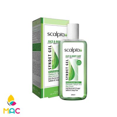 ژل شستشوی پوست چرب و جوشدارغیر صابونی صورت و بدن سیندت ژل 200 میل اسکالپیا